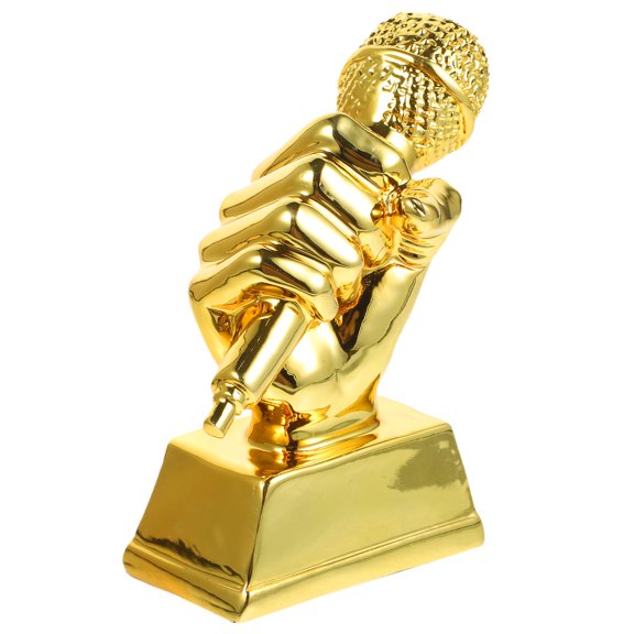 Toyandona Microphone Sculpture Trophy Microphone Golden Resin 1Pack for Award Ceremony