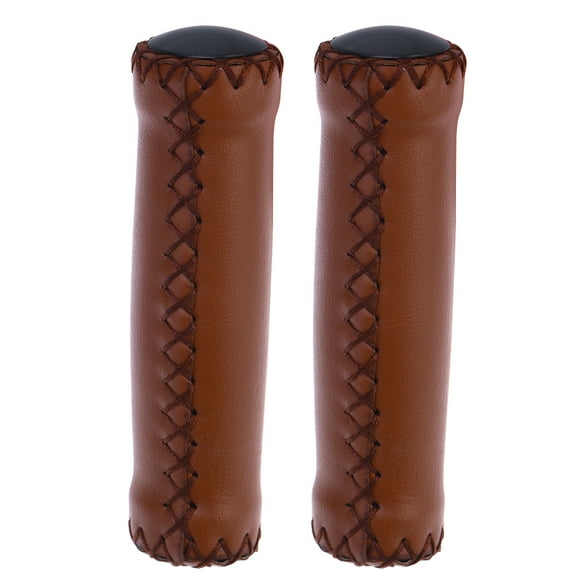 Tineasur 1Pair Comfortable Brown Bike Handlebar Grips Material Shock Absorbing Grip