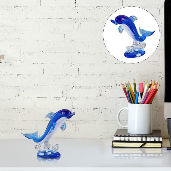 Healifty Blue Crystal Glass Dolphin Figurine Animal Sculpture Statue Paperweight Sea Ornament Home Tabletop Decorative Showpiece Centerpiece