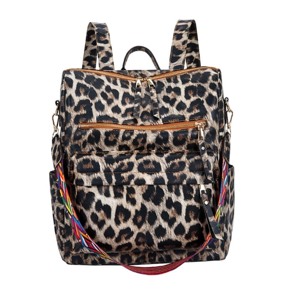 DEEPCRAFF 1 Pc Large Capacity PU Backpack for Storage Brown Leopard Print Student Book Bag Travel Bag for School Use