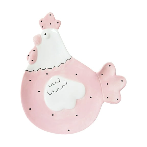 Homoyoyo Biscuit Plate Pink Ceramic Unique Hen Shape for Home