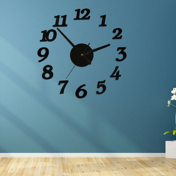 Toyandona Self Adhesive Frameless Wall Clock in Black for Kitchen Bathroom and Living Room Decor