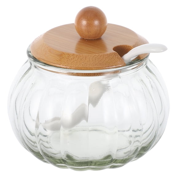 NUOLUX Glass Pumpkin Condiment Jar with Bamboo Lid for Home Use 1Set