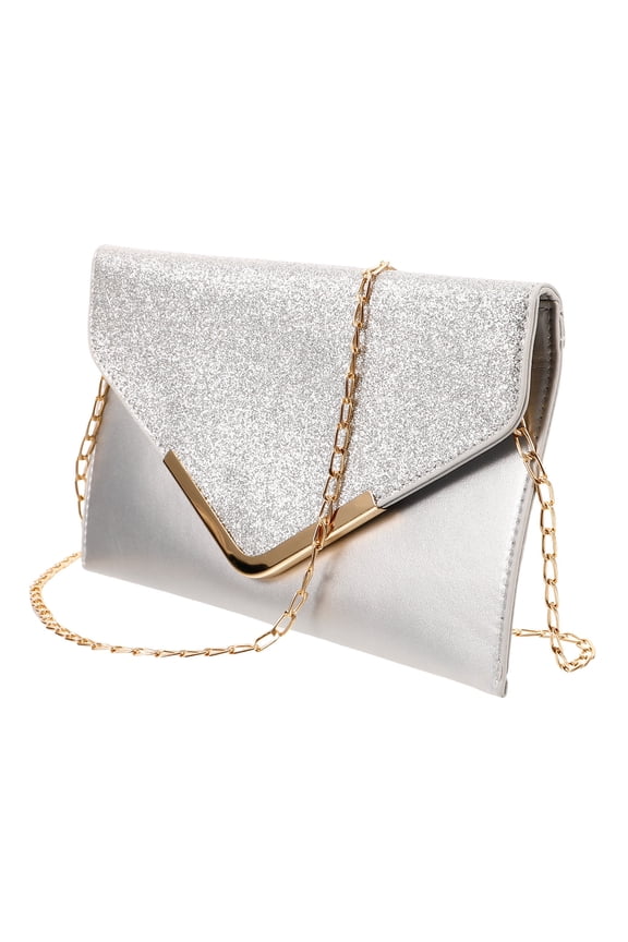 1Set Silver Rectangular Metal Sequin Clutch Purses For Women Casual Outings Elegant Evening Handbags