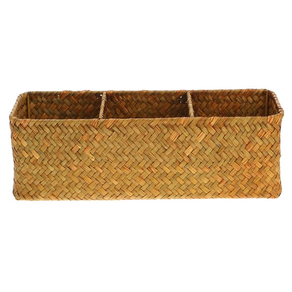 NUOLUX 1pc 3 Compartments Home Storage Box Sea Grass Woven Sundries Storage Case