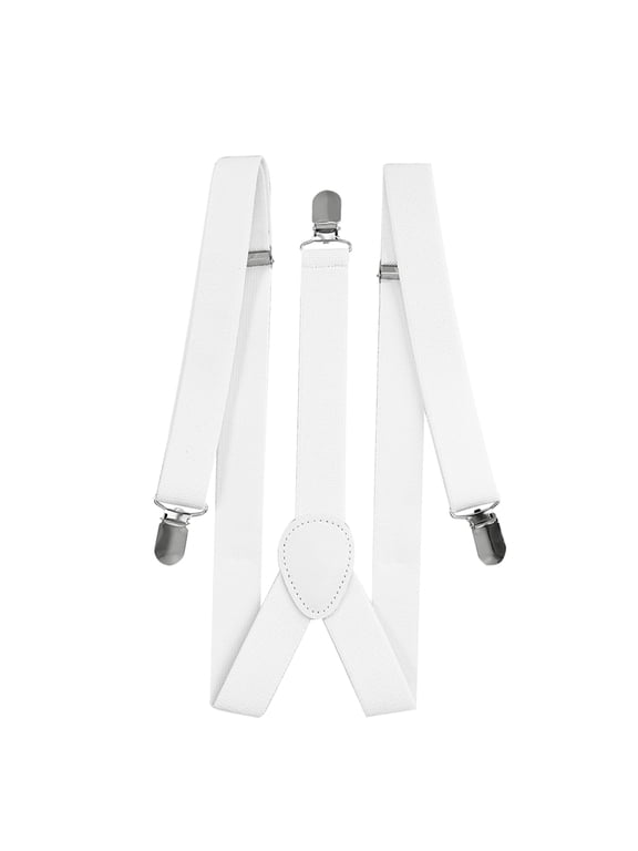 NUOLUX 2.5cm Solid Suspenders Y-Shape with 3 Clips for Men and Women (White)