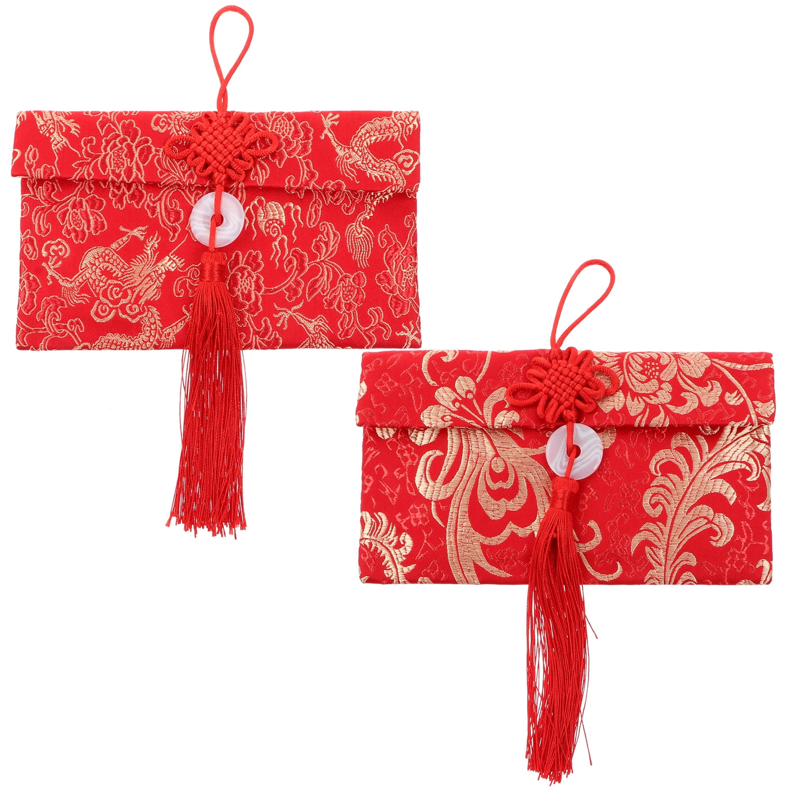 NUOLUX 2 Pcs Chinese New Year Red Envelopes Gold Stamping Brocade Red Pockets