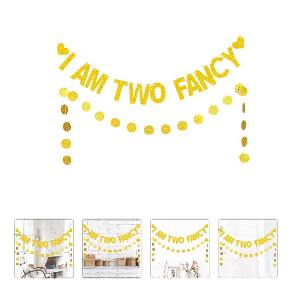 NUOLUX 2 Pcs Golden Circle Paper Birthday Banners for Children and Parents Party Theme Highlight Decoration