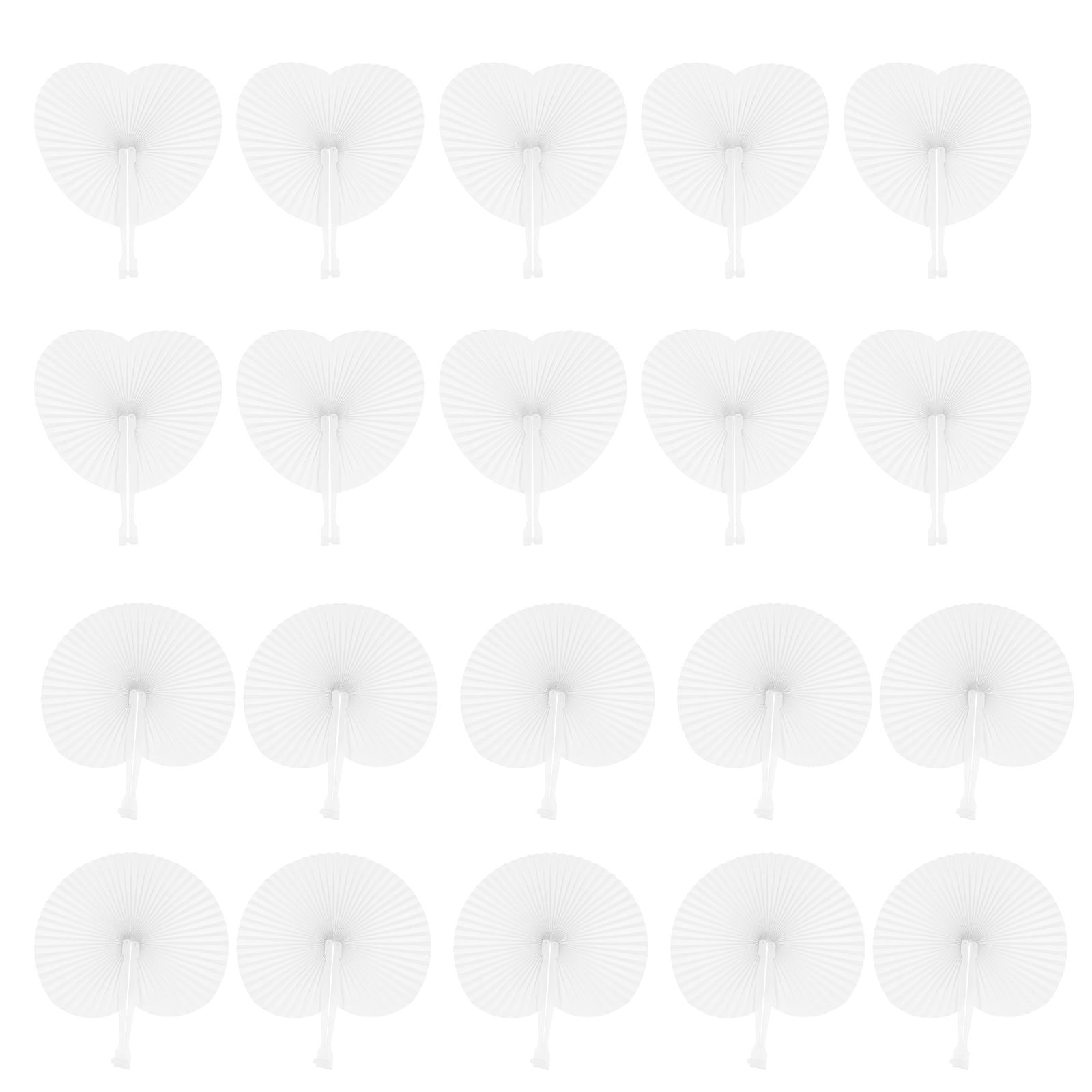 NUOLUX 20pcs White Folding Fans Round and Heart Shaped Handheld Folding