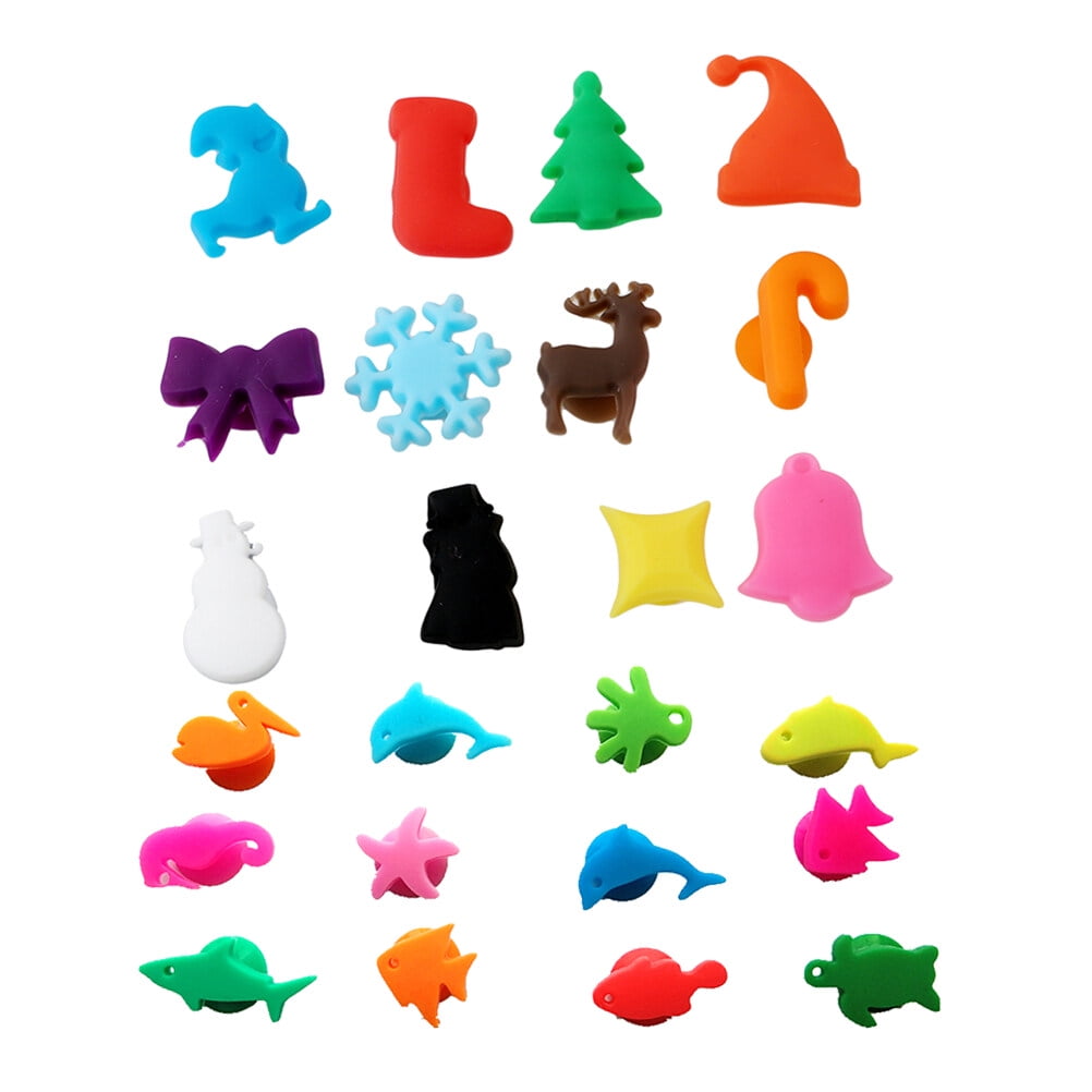 NUOLUX 24pcs Silicone Wine Glass Markers Sea Animals and Christmas