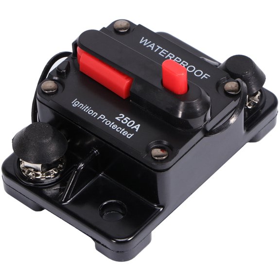 NUOLUX 250A Waterproof High Amp Manual Reset Dual Stud Circuit Breaker with Switch (Black)