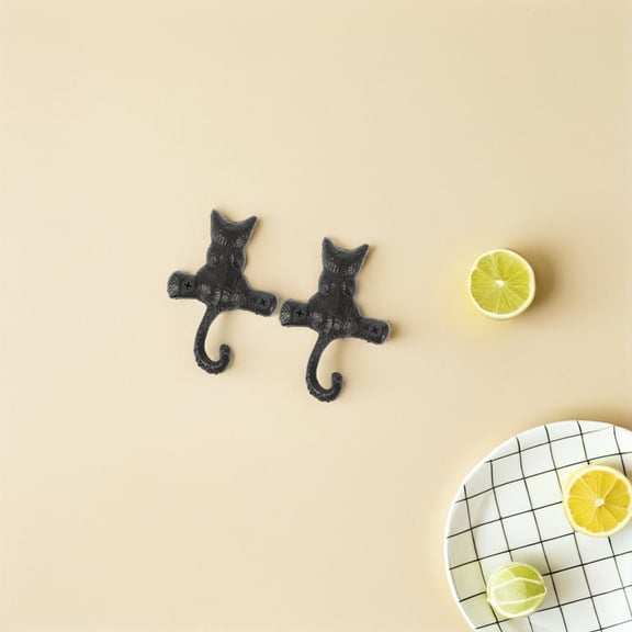 Toyandona 2Pcs Black Retro Cat Wall Hooks Iron Material Wall Mounted Coat Key Holder for Home Storage