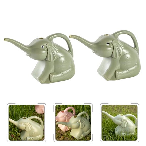 NUOLUX 2Pcs Light Green Watering Pot with Long Spout Elephant Shape Plastic Watering Kettle for Garden