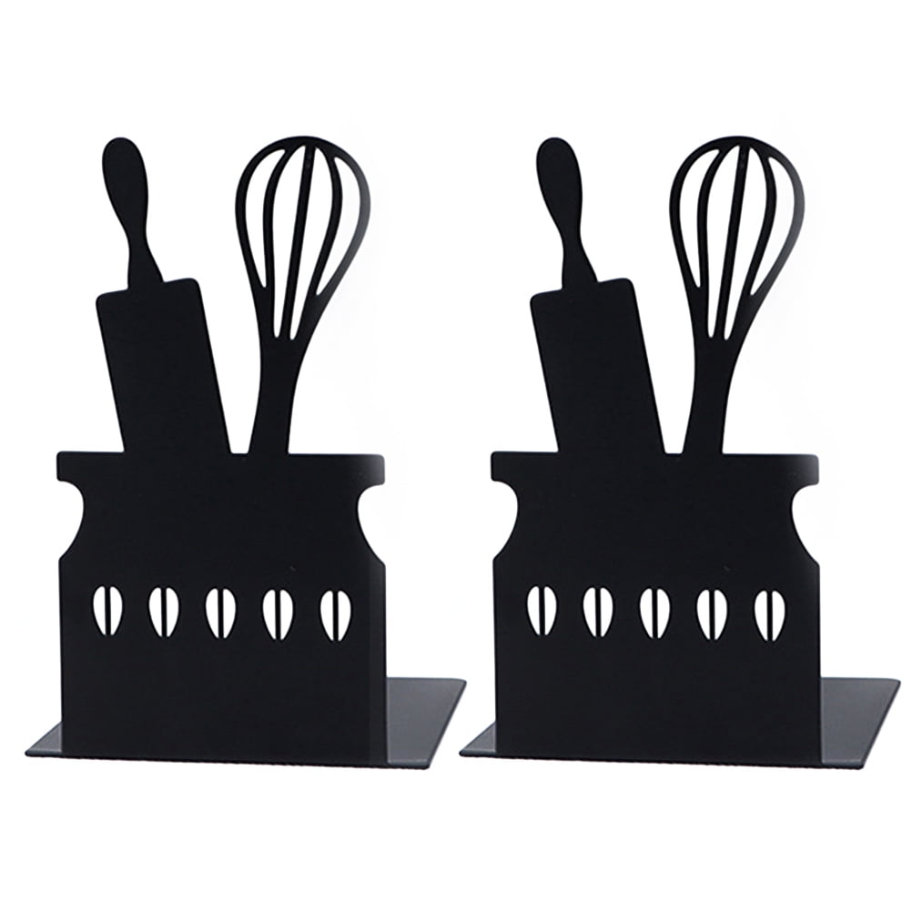 NUOLUX 2Pcs Metal Bookends Kitchen Utensil Shaped Bookends Novelty Book Stands Desktop Bookends