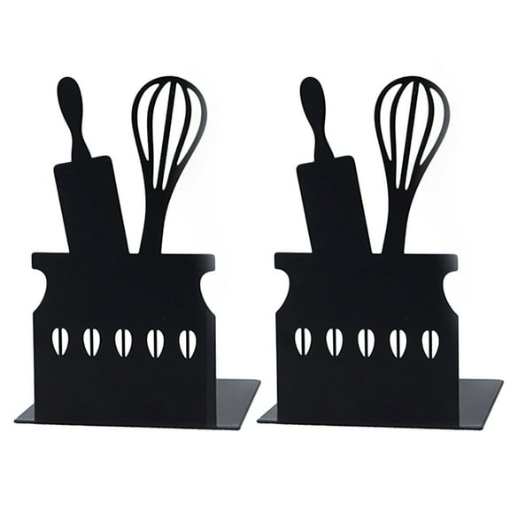 NUOLUX 2Pcs Metal Bookends Kitchen Utensil Shaped Bookends Novelty Book Stands Desktop Bookends Decors