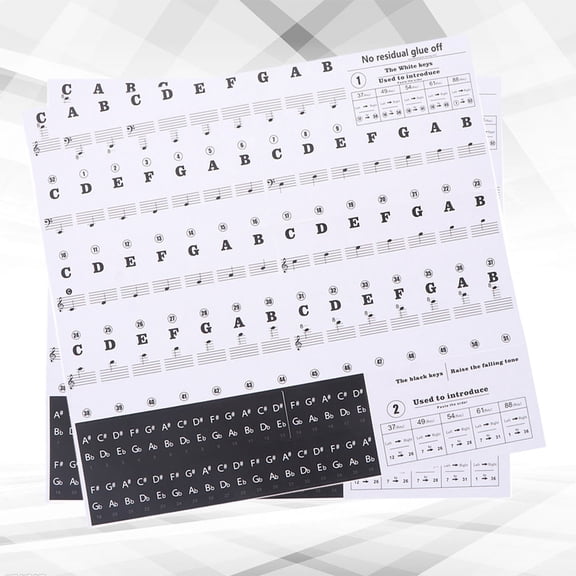 NUOLUX 2Pcs Electronic Keyboard Stickers Black Clear Printed Easy Install Practice Accessories