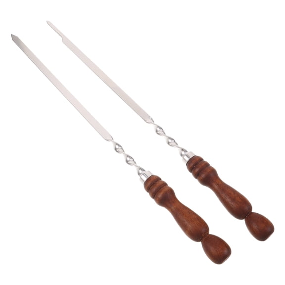 NUOLUX Stainless Steel Reusable Kabob Skewers with Wood Handles, and Sturdy for Home Cooking and Outdoor Picnics