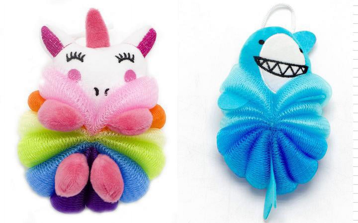 NUOLUX 2pcs Bath Shower Loofahs Body Wash Sponge Cartoon Shark Unicorn Exfoliating Shower