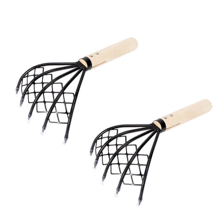 NUOLUX 2pcs Carbon Steel Clam Rake with Net Oyster Shell Digging Tool Rake Tool