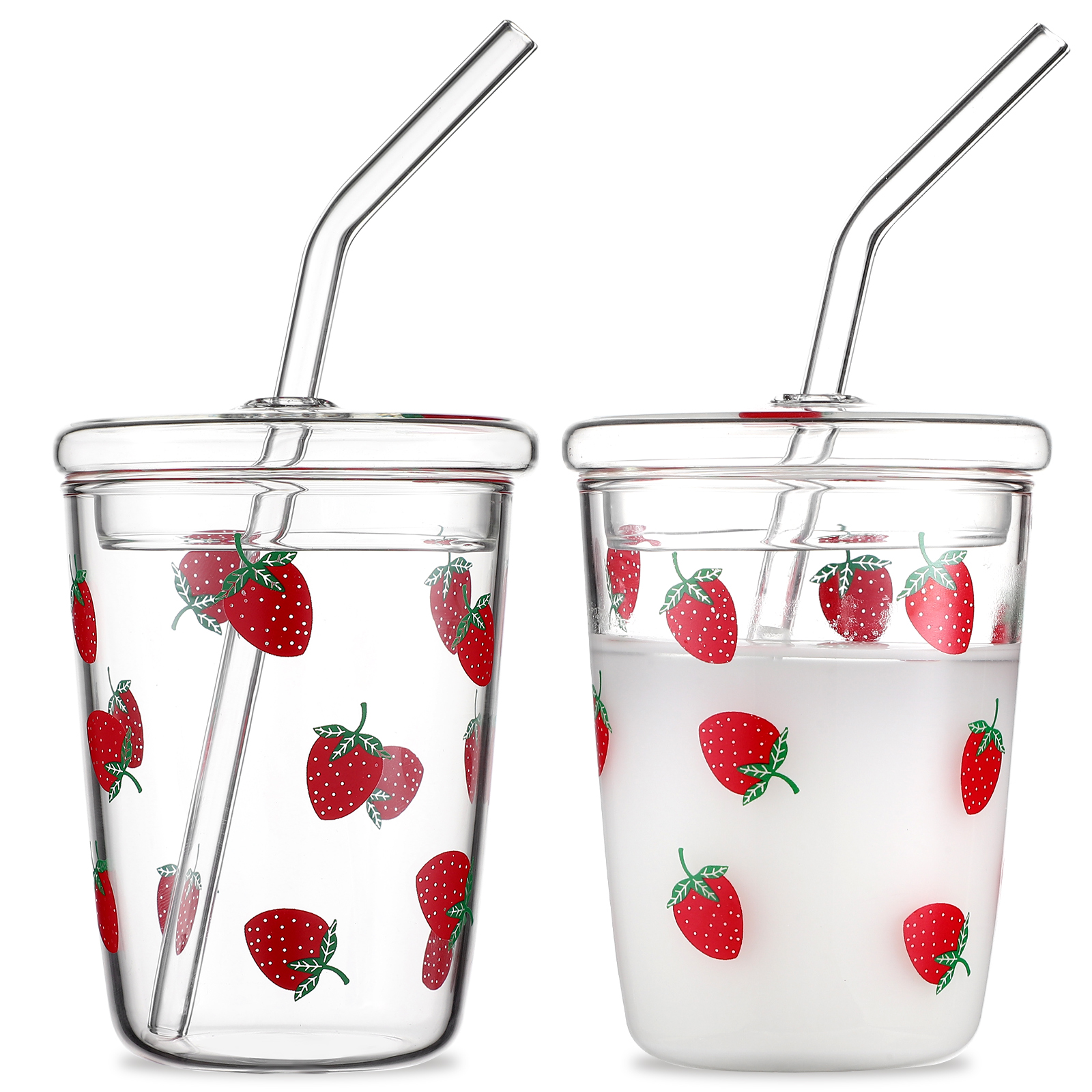 NUOLUX 2pcs Drinking Glasses with Lid Glass Straw Cups Glass Cups Milk