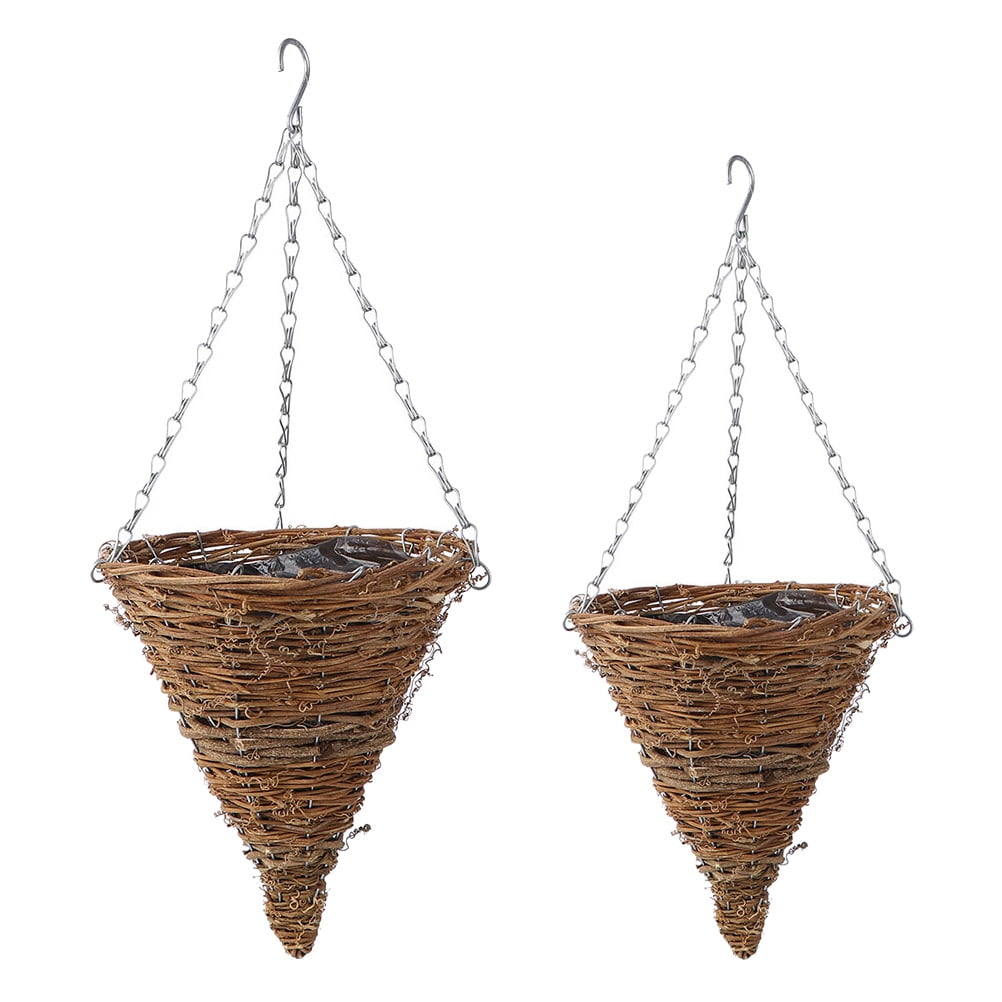 NUOLUX 2pcs Hanging Rattan Weave Plant Baskets Pastoral Cone Flower