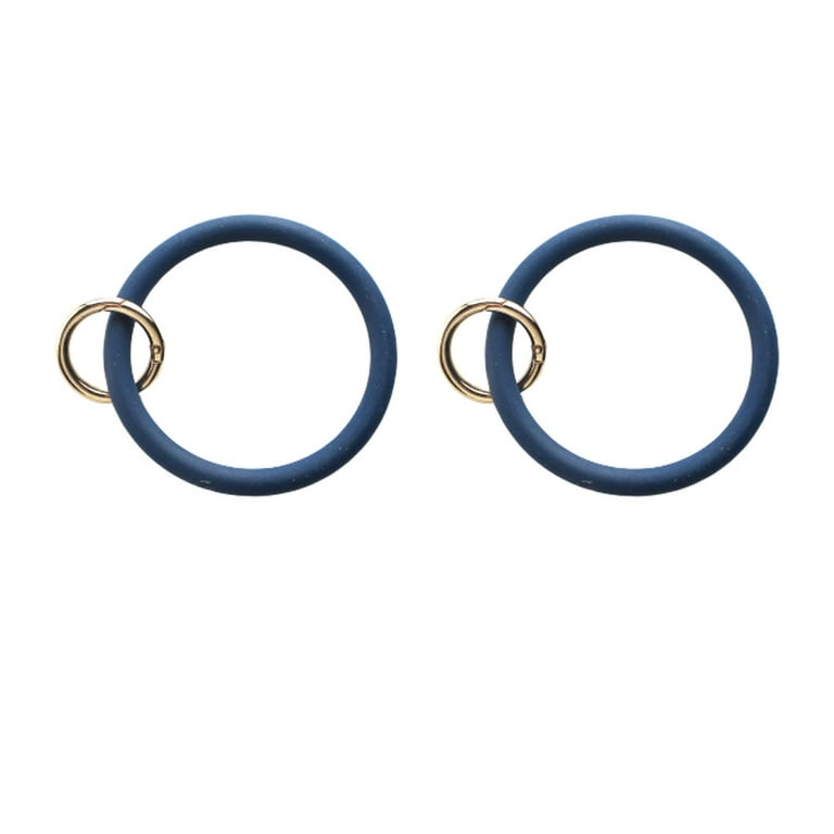 NUOLUX 2pcs Silicone Key Ring Bangle Key Chain Wristlet Circle Keychain  Holder Keychain Clip for Women Girls (Navy Blue)