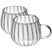 NUOLUX Set of Glass Mugs with Handle, Transparent Coffee Tea Cups for Hot Beverages and Soup Drinking