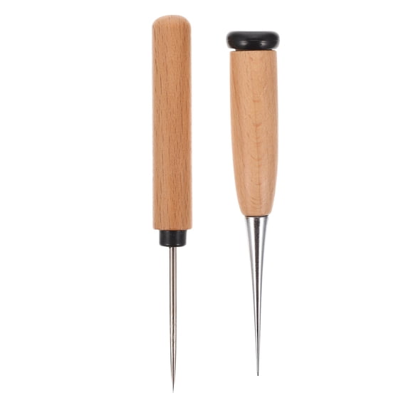 Tineasur 2-Piece Stainless Steel Awl Set with Brown Wood Handles for Crafting and Leatherwork
