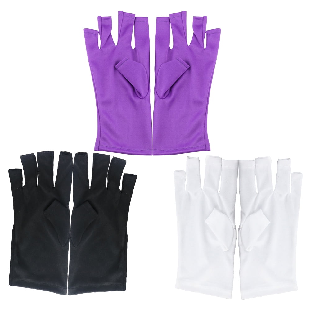 NUOLUX 3 Pairs Nail Art UV Protective Gloves Antiblack Fingerless