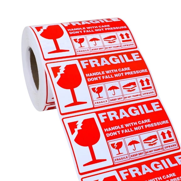Toyandona Handle with Care Stickers Durable Red Paper for Shipping and Packing 300Pcs