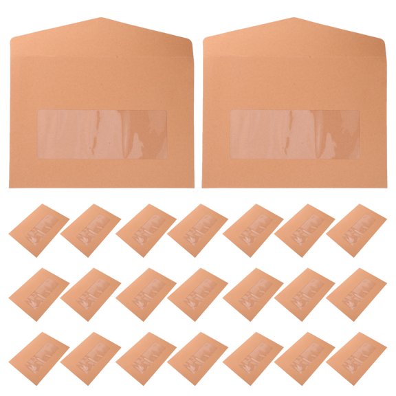 NUOLUX Khaki Kraft Paper Envelope with Full Face Window, High Transparency and Secure Sealing, 30Pcs