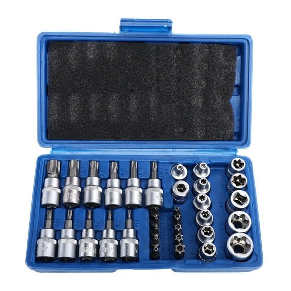 Tineasur Steel E Socket Set, Blue, Chrome Vanadium, for Home, Durable and Reliable, 34Pcs