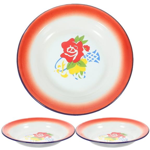Toyandona 3Pcs Assorted Color Enamel Food Serving Plates Vintage Style Tableware for Daily Use