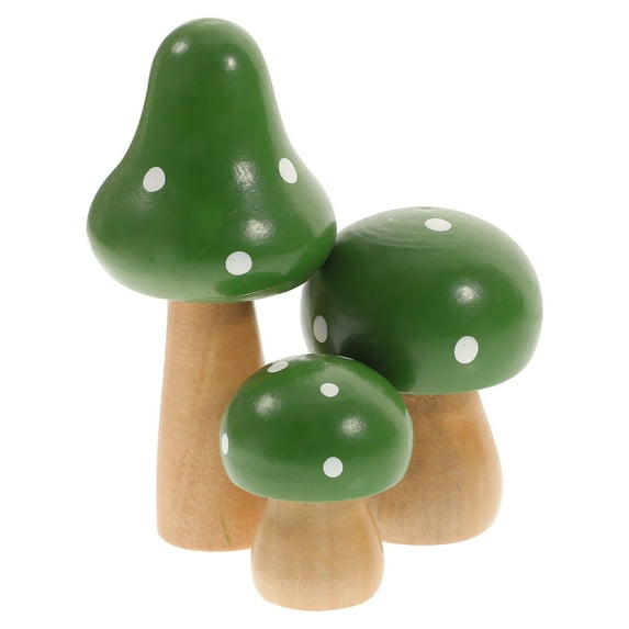 NUOLUX 3Pcs Red Wood Simulated Mushroom Wooden Sculpture Miniature Landscape Ornament for Home Office