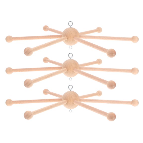 NUOLUX Wooden Mobile Frame Six Arm Natural Khaki for DIY Crafts 3Pcs