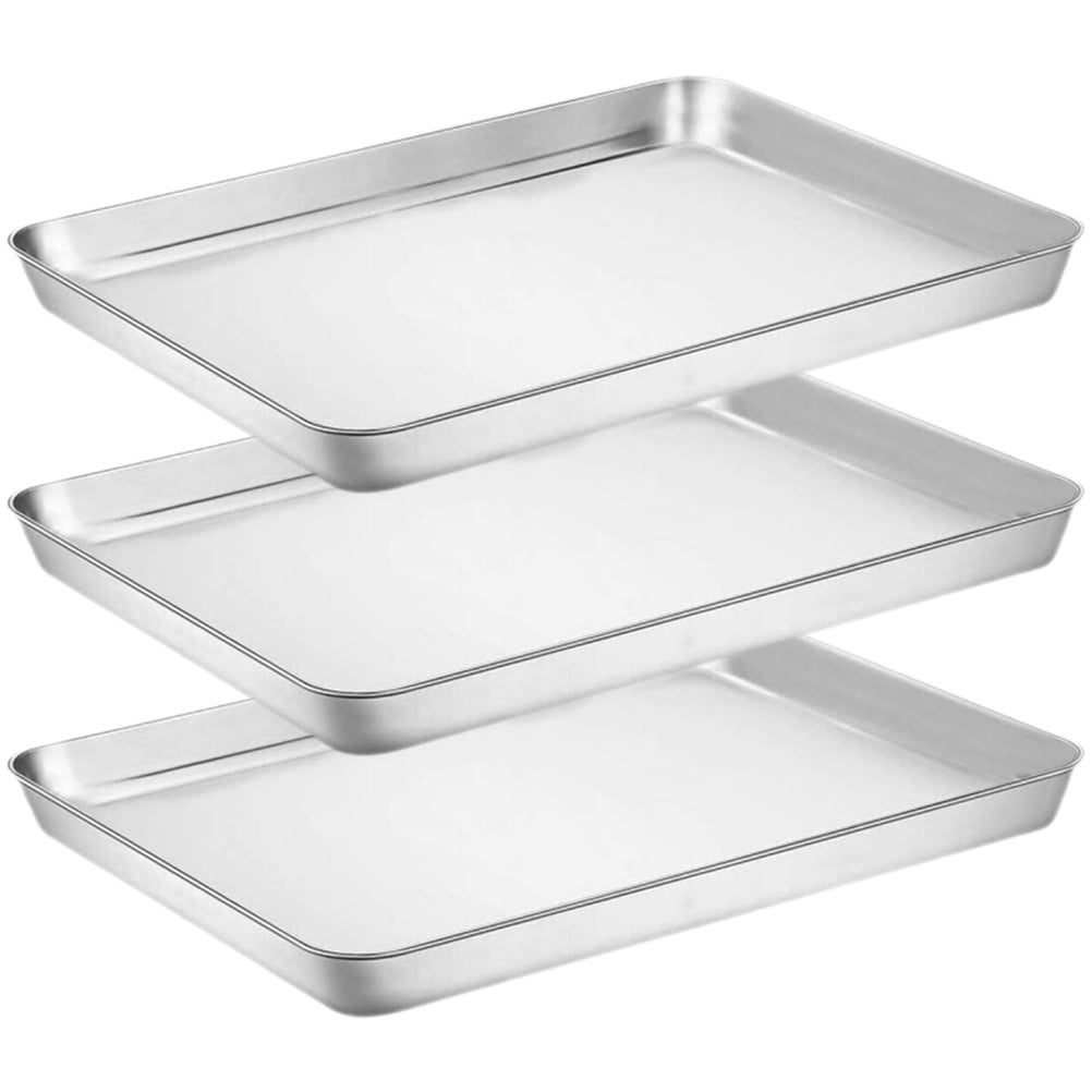 NUOLUX 3pcs Stainless Steel Baking Pan Baking Tray Cookie Baking Sheet Food Serving Plate