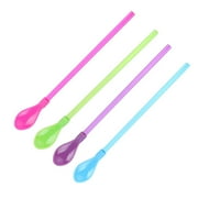 NUOLUX 4 Pcs Creative Straw Spoon Drinking Stirring Plastic Spoon Removable Straw Spoon (Dark Pink + Green + Blue + Purple)