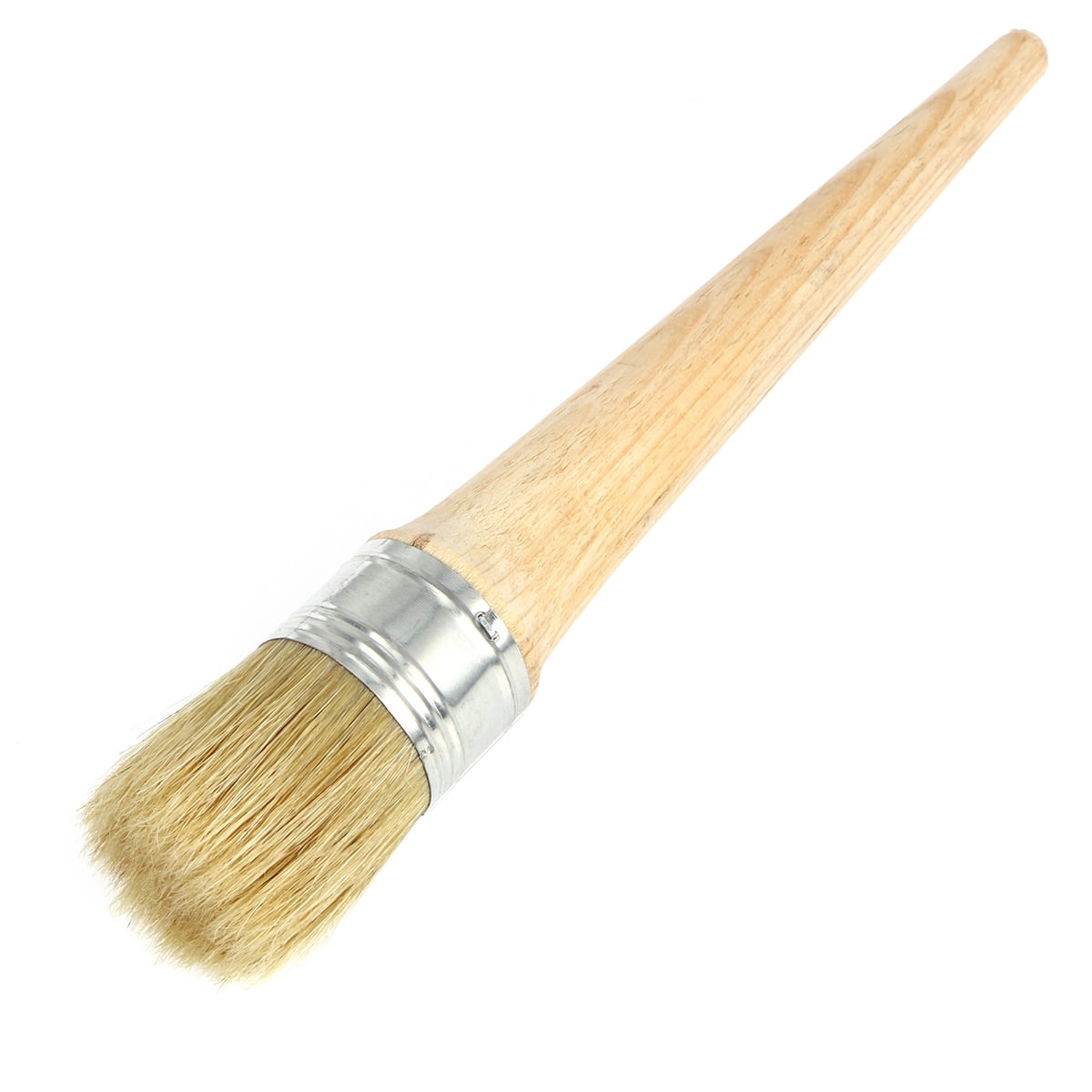 Large Wood Wax Brush For Painting & Waxing – 7.28" X 3" Bristle Brush, Ergonomic Handle, Round Shape For Crevices, Nickel-Plated Ferrule, Hanging Hole, For Furniture & Walls