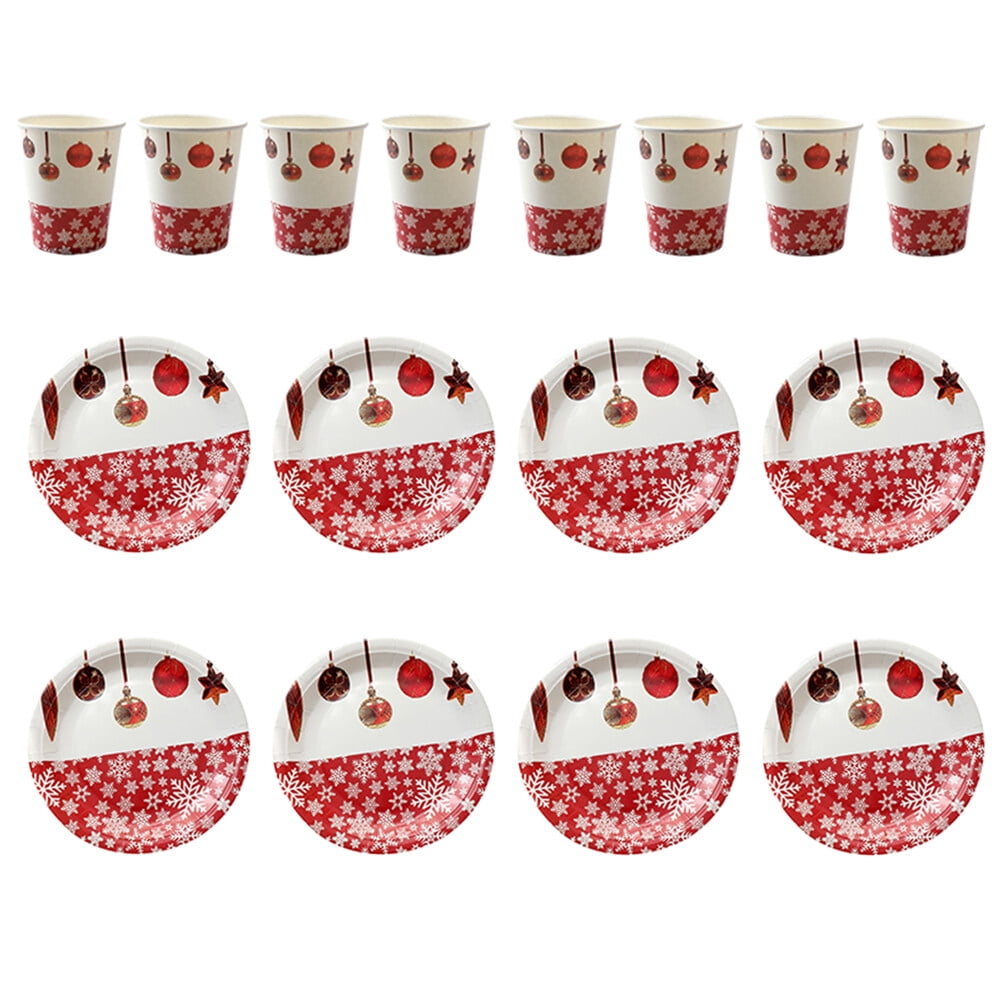 OUNONA 40pcs Red Christmas Paper Plates and Cups Disposable Synthetic Material for Parties and Gatherings