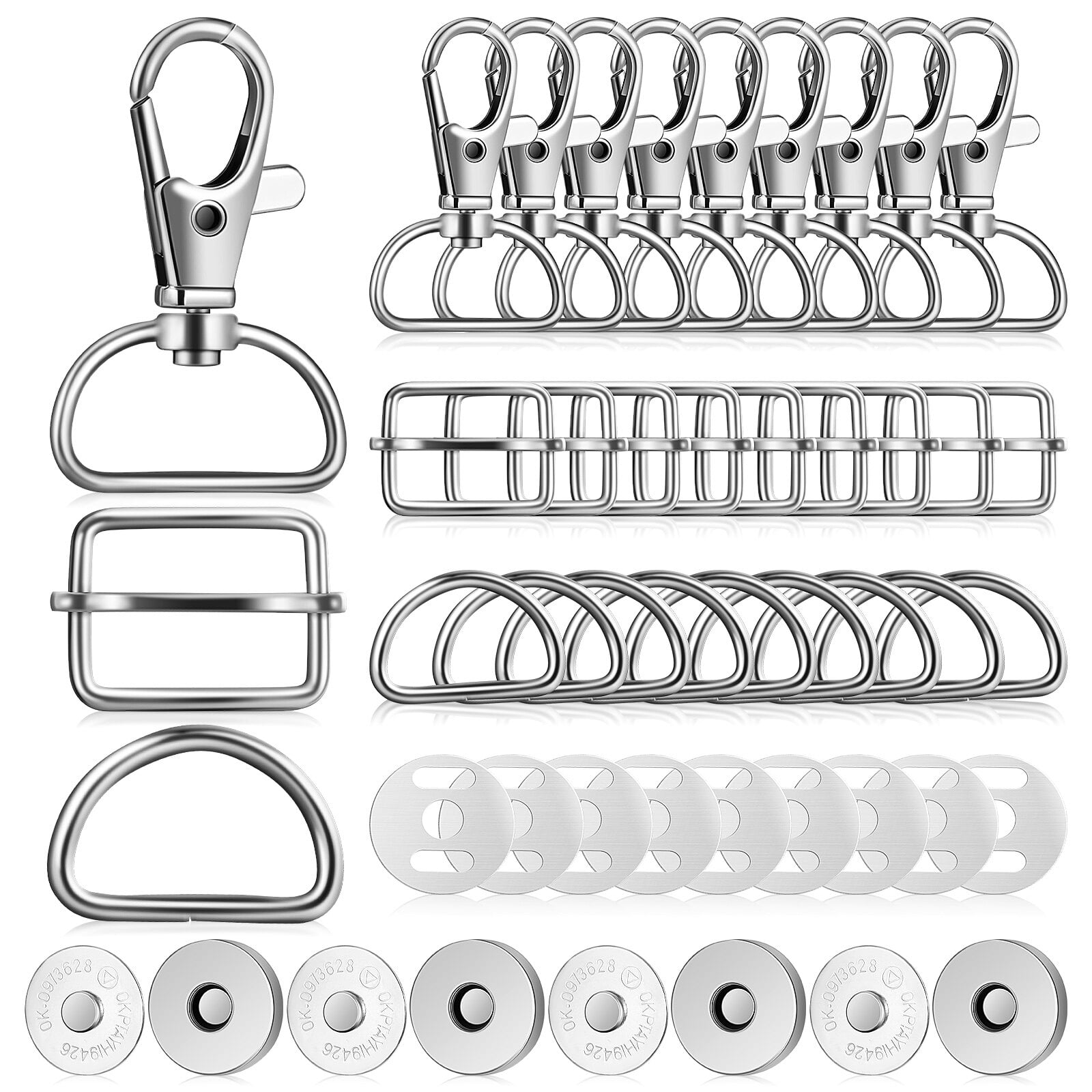 NUOLUX 48 Pcs Rotating Carabiner Hooks Key Fobs D Shape Buckles Sliding