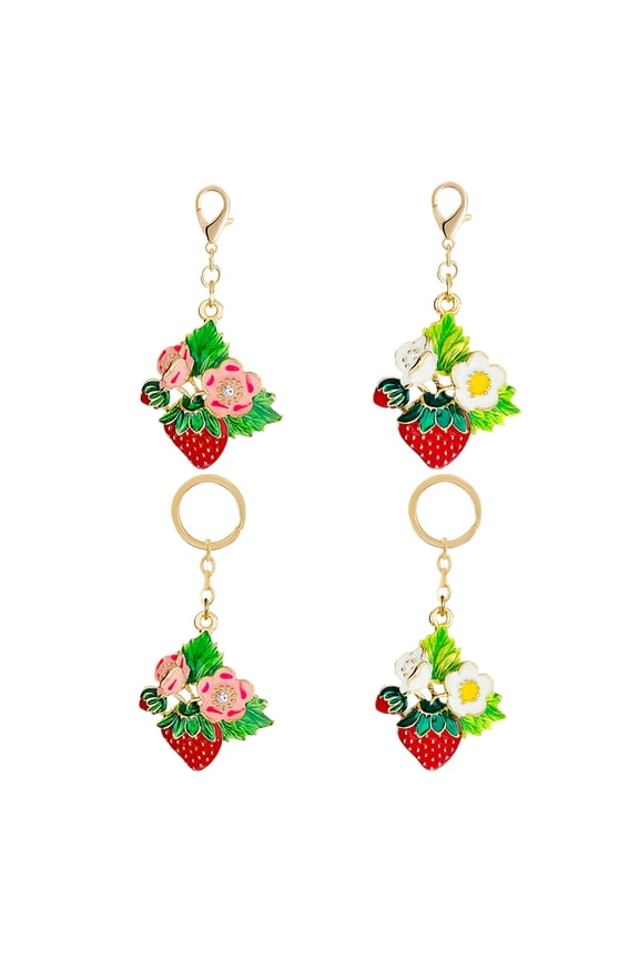 4Pcs Adorable Strawberry Keychains Chic Car Bag Pendants Gift Metal Key Rings