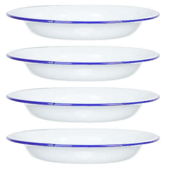 Tineasur  4Pcs White Enamel Tableware Plates Retro Style Dining Picnic