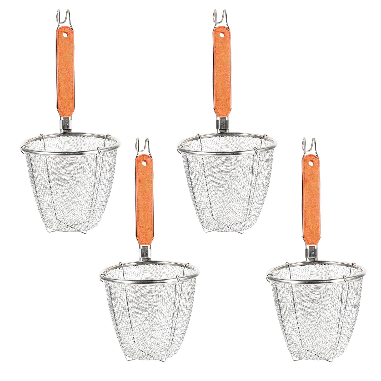 NUOLUX 4Pcs Stainless Steel Noodle Strainer Baskets with Wood Handle