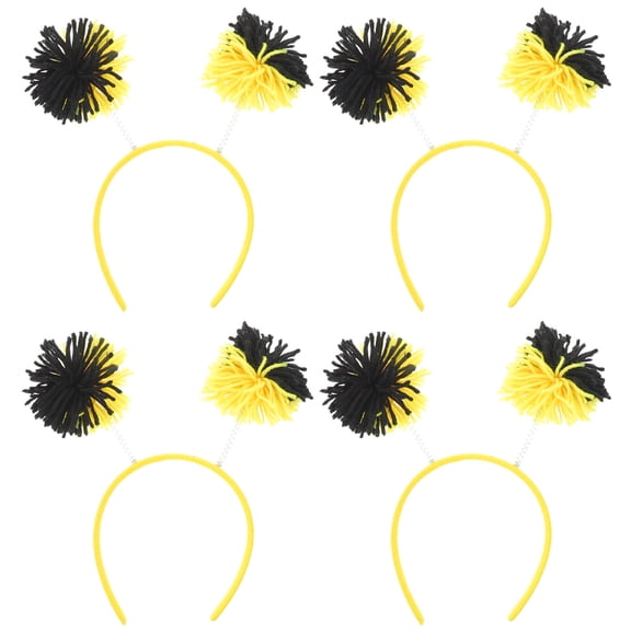 NUOLUX Pom Pom Antenna Bee Headband Yellow Fluffy Party Accessory 4Pcs