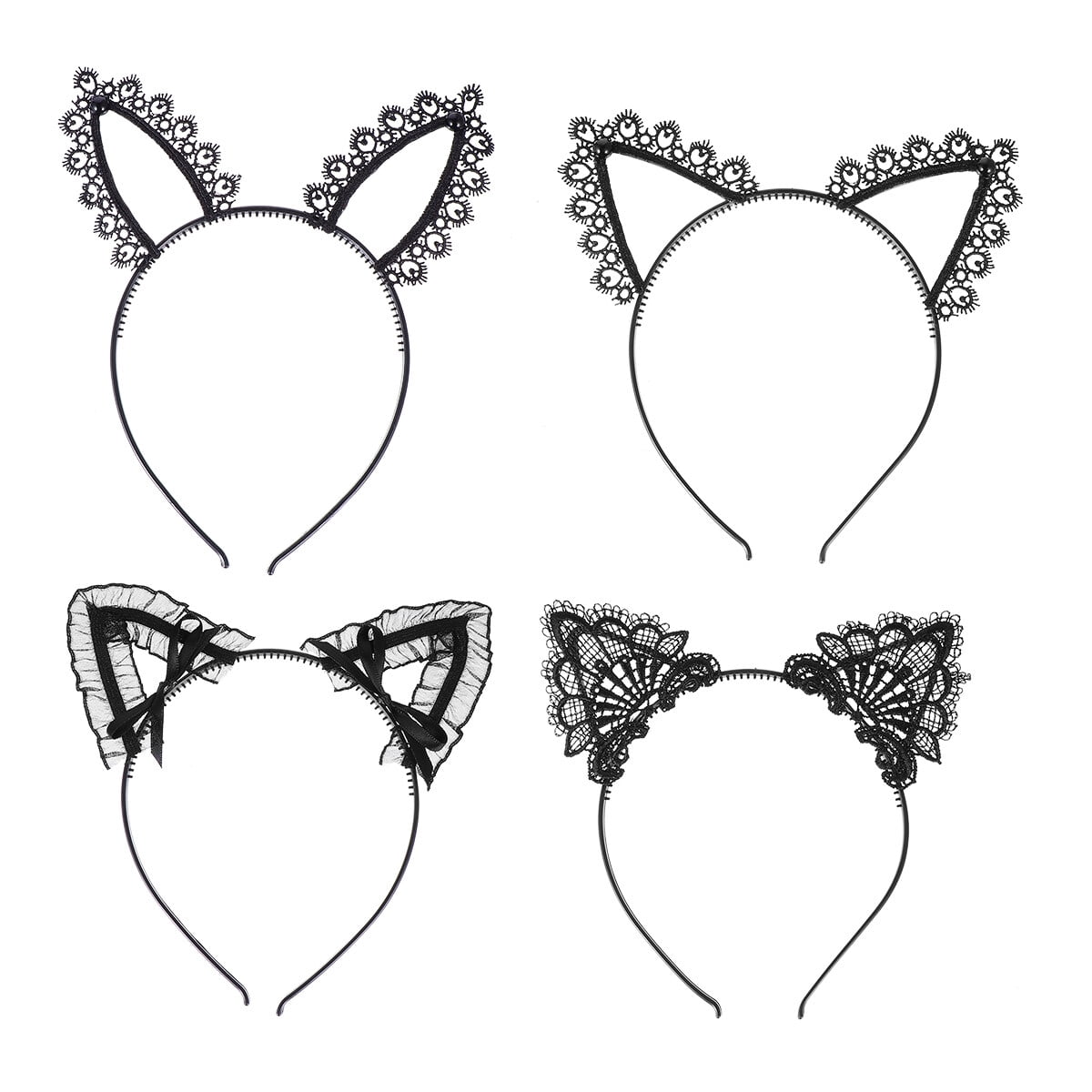 NUOLUX 4pcs Halloween Cat Ear Hair Lace Headband Rabbit Ear Sexy Party