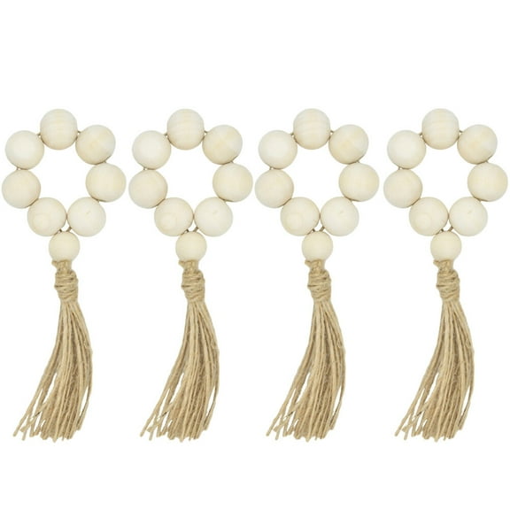 Tineasur  4pcs Wood Bead Serviette Rings Rustic Farmhouse Table Decoration