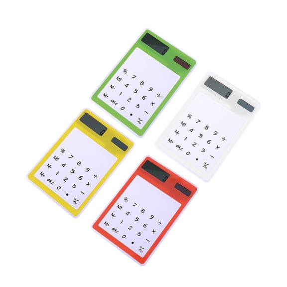 NUOLUX 4pcs Solar Calculator Transparent Touch Panel with LCD Screen Design School Office Supplies (Yellow + Green + White + Orange)