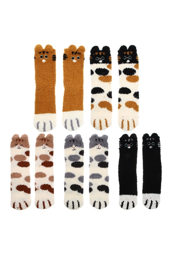 5Pairs Plush Cat Winter Elastic Ankle Fit Soft Warm Socks Assorted Color