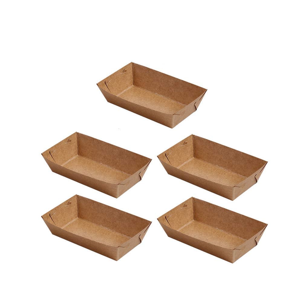 NUOLUX 5 Pcs Disposable Paper Food Serving Tray Kraft Paper Coating