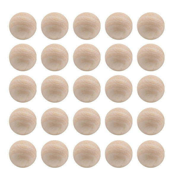 NUOLUX 50 Pieces 25MM Large Wood Mini Solid Round Beads for Painting, Carving, Craft Accessories, Natural Wood Color, No Hole